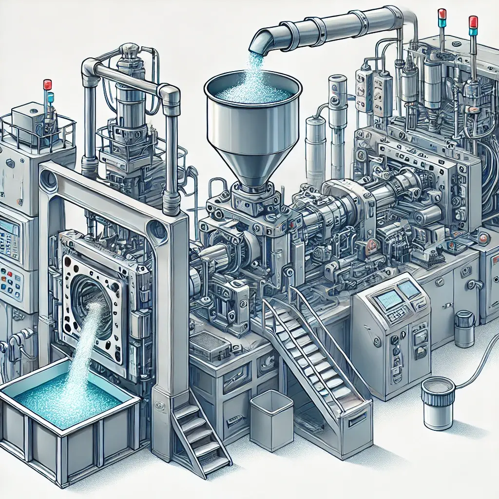 Injection molding machine with materials being processed