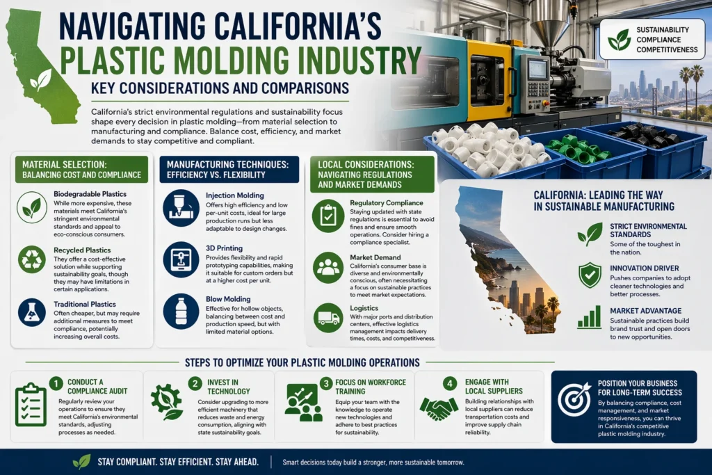 Infographic on California's plastic molding industry considerations